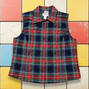 Vintage Pendelton Plaid Flannel Vest 90s Womans L Tartan USA Red Waist‎ Coat